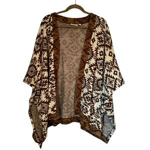 One Size Oversized Western Aztec Brown Shawl Ruana Cape Open Cardigan Cozy Warm